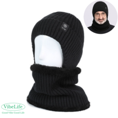 바이브라이프 방한 귀마개모자 넥워머 세트, 블랙