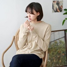 옷자락 여자 비스코스 옆트임 시보리 슬림핏 얇은니트 티셔츠