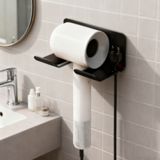 USHOWER 드라이기거치대 무타공 욕실 수납 드라이기 수납, 블랙, 1개