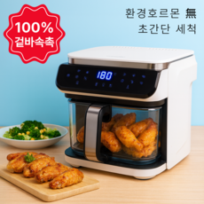 최신형 에어프라이어 유리 글라스 대용량 저소음 5.5L, 루니엘 글래시 화이트