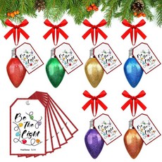 Vercraft 6세트 기독교 크리스마스 장식품 그리스도 선물 감사 전구 장식 글리터 레드 시 카드 리본 트리용 295191, Vercraft 6세트 기독교 크리스마스 장식품 그리스