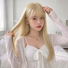 오이키 가발 자연스러운 여성 패션 전체 데일리 롱 생머리, 1개, 화이트골드