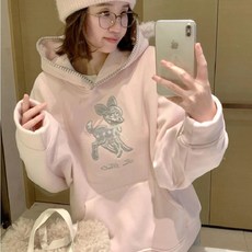 투니스 여성 패션 루즈핏 자수 기모 후드 티셔츠