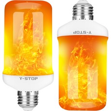 Y- 스톱 LED 불꽃 전구 업사이드 다운 효과가 있는 4가지 모드 파이어 할로윈 장식용 E26 베이스 깜빡임 크리스마스 야외 실내 홈 데코 화이트 2팩, White-2 Pack