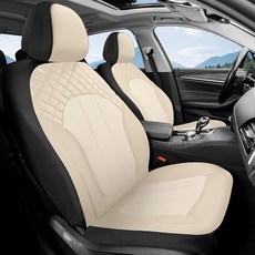 FLORICH 카시트 커버 앞 좌석 자동차용 가죽 시트 커버 방수 프로텍터 통기성 차량용 자동차 대부분의 트럭 SUV에 범용 핏 191043, 앞좌석 한 쌍, 베이지01