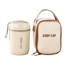 SHUNFA 휴대용 304 스테인리스 보온 죽통 스푼 포함, 1개, 600ml, 아이보리