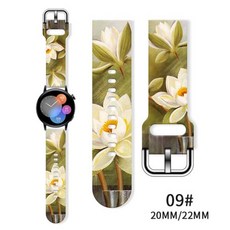 삼성 갤럭시 워치 호환용 6/5 꽃 프린트 스트랩 20mm 40mm 44mm 4 클래식 42mm 5 프로 45mm 스포츠 밴드 교체 가능, [01] 20mm, 17) 09 - 20mm
