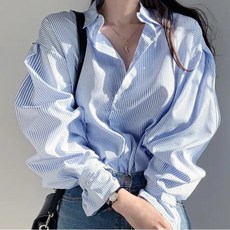 TOONIES 여성 심플 스트라이프 셔츠