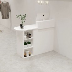 데스크 테이블 미용실 식당 인포메이션 안내, 140x50x110cm, 화이트 라운드(왼쪽)