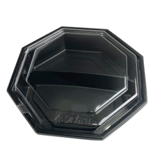 盒作社 內嵌式 八角雙格餐盒 [箱購優惠中] 黑色塑膠餐盒/可微波餐盒/外帶餐盒/一次性餐盒/便當盒, 1個, 內嵌式八角雙格餐盒