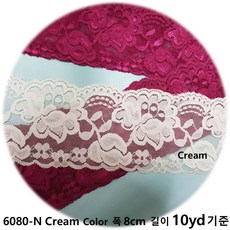 DKLACE-6080-N / 자가드 스판 레이스 폭 8cm 자수 원단 홈패션 리폼 부자재, 10개, Cream