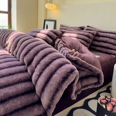 토끼털 벨벳 밀크 두꺼운 따뜻한 4종 세트 5m 8m 침대 시트, 평면 시트, Bed 1 5m, 보라색