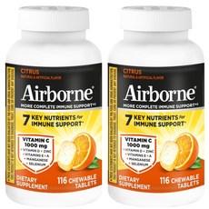 Airborne 멀티비타민 아연 마그네슘 면역 영양제 츄어블 태블릿 미국 직배송, 116정, 2개