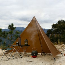 탑 랜더 210g 초경량 20D 난연 방풍 윈드 스크린 무스트링 구조 감성 캠핑용 빠른 설치형 화력 안정 스크린, 브라운