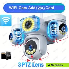 디팡 신형 홈 감시 카메라 렌즈 화면 모터 배줌 무선 보안 야외, B. EU 플러그, 3. 10K Add 128G SD Card