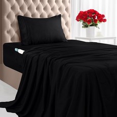 Utopia Bedding 딥 포켓 트윈 시트 세트 - 최대 53.3cm(21인치) 매트리스에 적합 - 시원하고 부드러우며 통기성 - Oeko-Tex 4피스 침대 시트 (블랙), Black