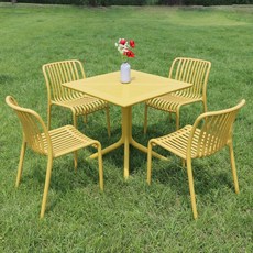 체어센스 카프리 테이블 800 사각 + 루나 체어 4인 세트 야외 의자 카페 플라스틱 정원 테라스, 카프리800사각 머스타드, 루나 머스타드 4개