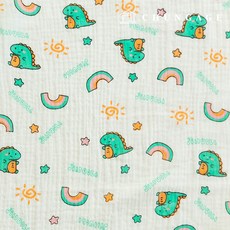 요루 이중 거즈원단 면 무형광 바이오워싱 천 꽃무늬 원단 체리 크림, 34) 무지개공룡