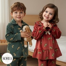 유아 수면 잠옷 세트 아동 어린이 주니어 아기 강아지(긴팔)