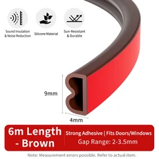 핫세일 6m/롤 가정용 문 및 밀폐 스트립 자가 접착 내마모성 충돌 방지 방음, 01 6M, 01 D 6m Brown 9-4mm