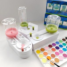 台灣發貨 洗筆器 畫筆清洗器 顏料洗筆桶 洗筆筒 兒童適用 水彩調色盤洗筆桶調色盤洗筆杯毛筆清洗器畫筆清潔, 長方形粉色