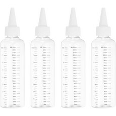 패티킬 230ml8온스 플라스틱 스퀴즈 병 흰색 탑 캡 4개의 눈금이 있는 원형 디스펜싱 액체 공예품 오일 조미료용 빈 뾰족한 투명, 8 OZ, White