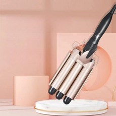 유선 물결 펌고데기 대형 웨이브 헤어 컬링 3봉 고데기, 핑크 25mm