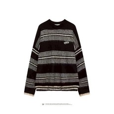 PANDA秋冬新款小電繡條紋毛衣，柔軟舒適，時尚百搭, 黑,M, 1個