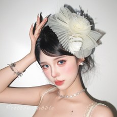 富家千金小姐網紗小禮帽頭飾女復古留洋千金生日帽子法式配飾髮飾, 1個, 米色千金花朵小禮帽