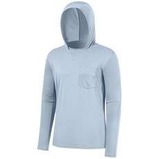 BASSDASH 남성용 UPF 50+ 가슴 포켓이 있는 낚시 후디 셔츠 경량 UV 자외선 차단 긴소매 하이킹 스포츠 FS34M 라이트 스틸 블루/화이트 로고 S