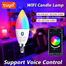촛대전구 캔들 Tuya E14 촛불 램프 APP 제어 스마트 전구 블루투스 WIFI RGB 220V LED 조명 디밍이 라이프 룸 홈 그룹 크리스탈, WIFI E14 Lamps 220V, 그렇습니다, 9w, 1개