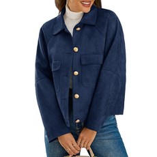 Cicy Bell 여성용 인조 스웨이드 가죽 자켓 크롭 캐주얼 라펠 칼라 버튼 다운 가을 빈티지 섀킷 네이비 스몰