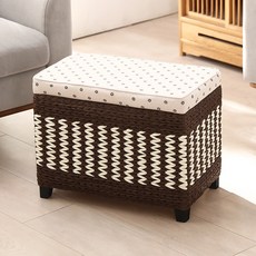 수납형 라탄 스툴 벤치 사각 왕골 의자 오토만, 1개, 커피 50cmx30cmx40cm