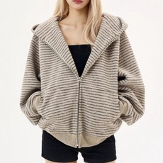 아이엠몽 여성 루즈핏 베이직 스트라이프 후드 집업 자켓