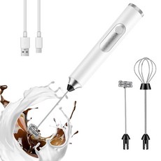 BEoffer 우유 거품기 휴대용 충전식 2000mAH 파워 거품기 완드 전기 폼 메이커 스테인리스 거품기 2개 포함 3가지 속도 음료 믹서 커피 거품기 라떼 카푸치노, 01 화이트