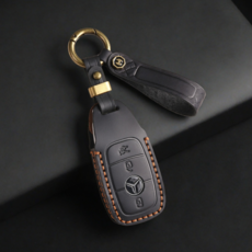 GASUNG 고급 벤츠 가죽 차키케이스 키홀더+ Mercedes Benz 차량용 키커버, B타입, 신사 블랙