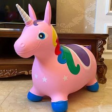 兒童騎馬跳跳馬靜音跳跳鹿加厚防爆充氣彈力寶寶玩具獨角獸跳跳馬, 單首音樂（可愛粉獨角獸）送充氣泵, 1個