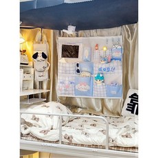 大學宿舍床上掛袋上鋪牆掛式收納袋 - 床邊牆面置物車載, 熊貓徽章+黑灰色大號-13 格(送掛鉤),如圖所示