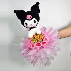 앤드플라워 산리오 츄파춥스 7개 인형꽃다발 졸업식 입학식 사탕꽃다발 부케 화이트데이선물, 쿠로미 츄파인형꽃다발(핑크)