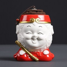 西遊記茶寵擺件陶瓷密封罐，悟空茶葉罐茶具配件，茶桌收藏裝飾, 1個, 紅色悟空款式