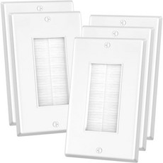 브러시 벽판 5개 세트 싱글 갱 벽판 케이블 통과용 저전압 와이어용 벽걸이 TV용 코드 숨김 커버 흰색, White