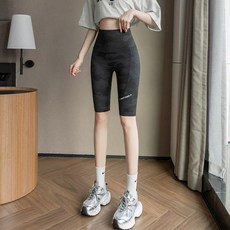 여성용 얇은 하이웨스트 양쪽 포켓 요가 운동용 반바지, 블랙 5/8, 2XL 65-75kg