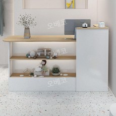 안내데스크 매장카운터 프론트 계산대 인포메이션 미용실 옷가게 의류매장, 120x50x100cm, 화이트+골드 좌측 높음