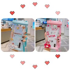 雙扣氣囊手機防水袋觸屏靈敏外賣溫泉手機殻遊泳漂流防水殻通用型 K8U3, 草莓熊+玉桂狗【2個裝/觸屏靈敏】, 1個