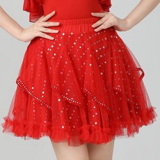 와우진플 스팽글 5부 스커트 라인 댄스복, 레드