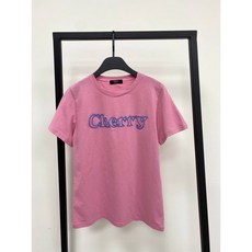 Cherry 立體繡線短袖T恤, 粉桃, 1個