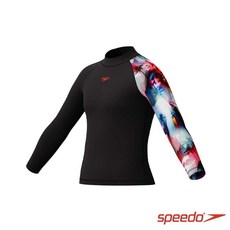 Speedo兒童長袖防曬衣 黑/迷幻島 UPF50+ 防曬 舒適快乾 兒童泳裝