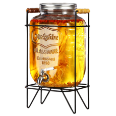 8L玻璃飲料果汁桶套裝 - 附不鏽鋼龍頭/鐵架 玻璃派對飲料桶 果汁桶, 1個, 8L玻璃果汁桶套裝-附不鏽鋼龍頭/鐵架, 透明, 8L