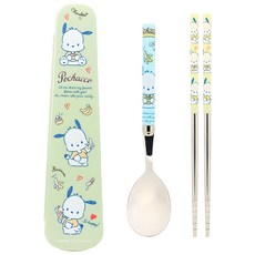 릴팡 산리오 주니어 슬림 진공 스텐 수저 케이스 세트, 포차코, 숟가락 + 젓가락 + 케이스, 1개