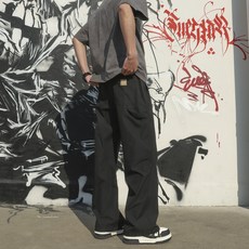 男士休閒工裝長褲 春秋季直筒顯瘦百搭運動闊腿褲, L码 建议体重（60-72.5公斤）, 黑色